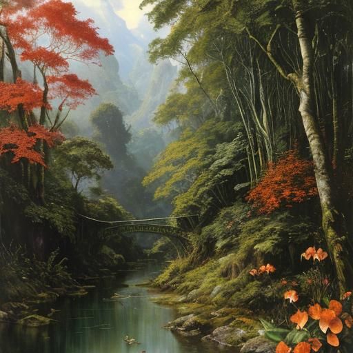 Lush Rainforest Concept Art with Dark Shadows