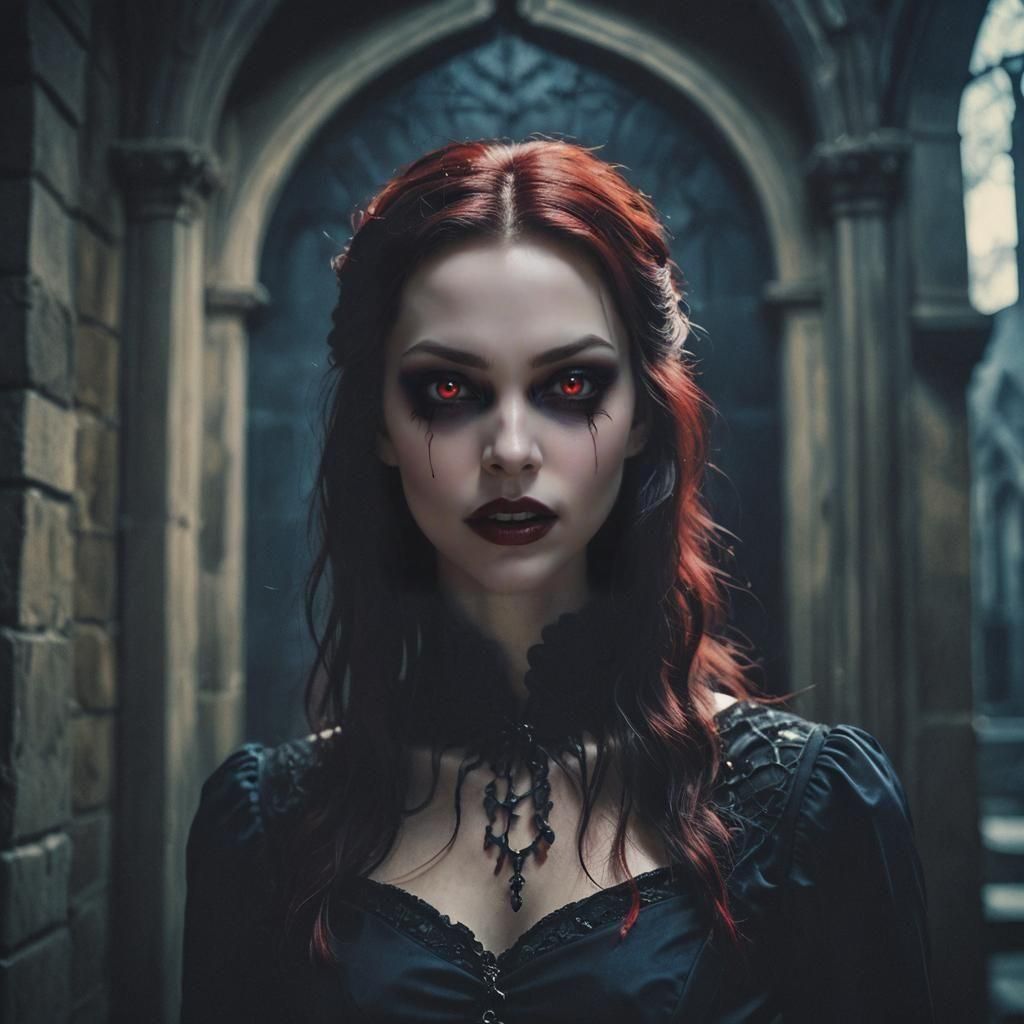 Dramatic Portrait of a Beautiful Vampire Girl