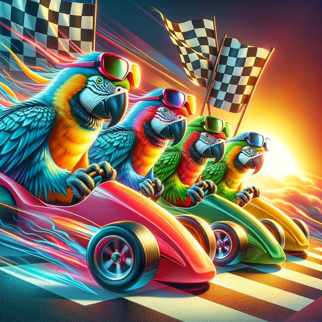 Parrots in High-Speed Racing Action