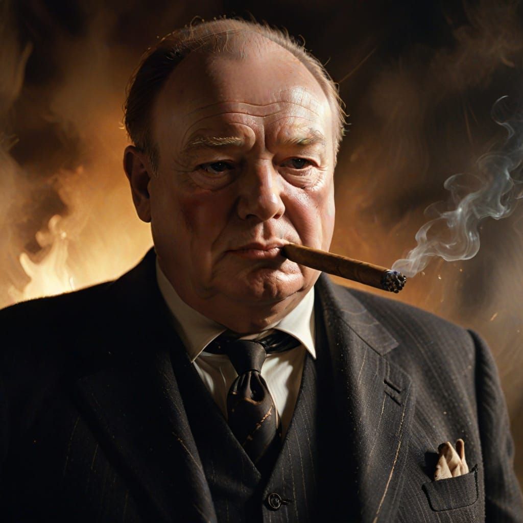 Gene Hackman as Winston Churchill in Cinematic Oil Portrait