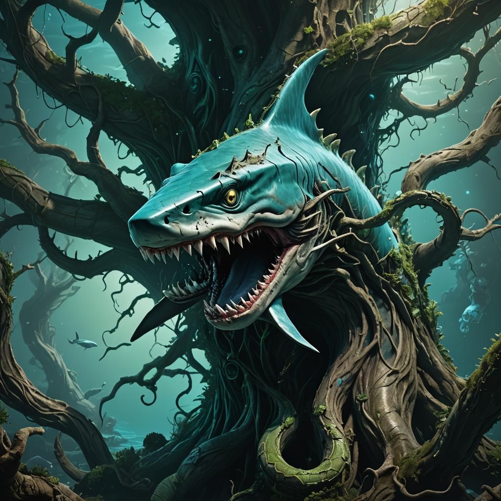 Shark Snake Creature in Dark Fantasy Style