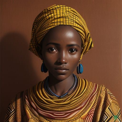 Rwandan Girl in Traditional Clothing, Inspired by Oil Painti...