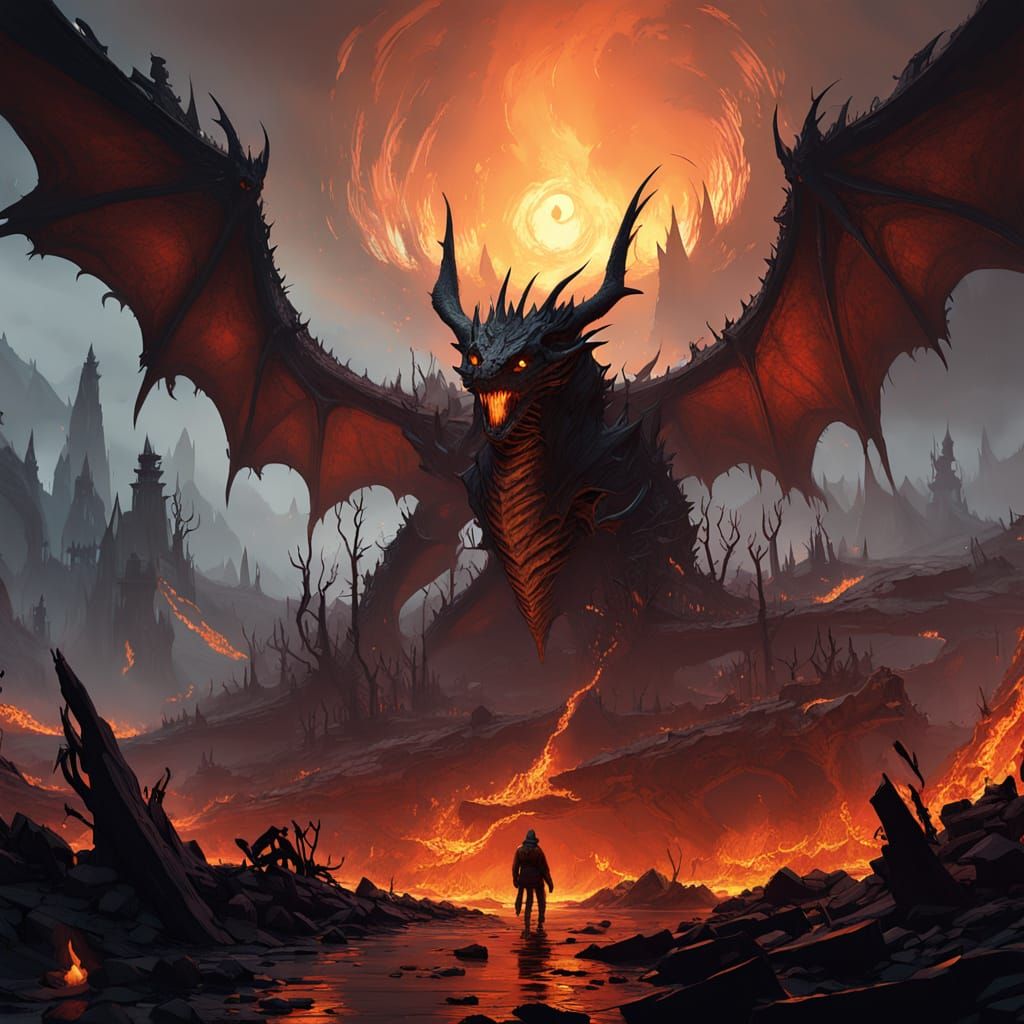 Fiery Red Dragon Emerges from Hellish Abyss