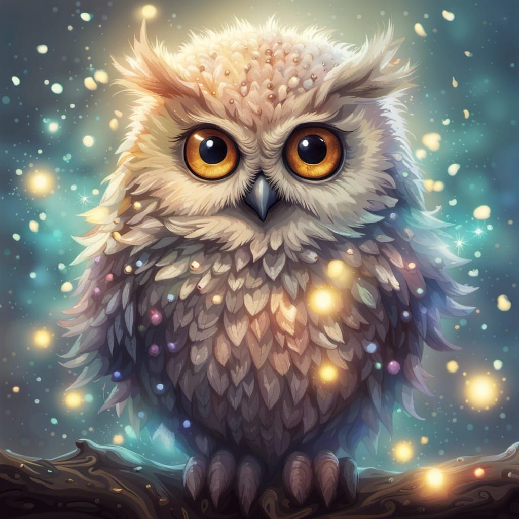 Fluffy Owl Portrait in Surreal Digital Art Style