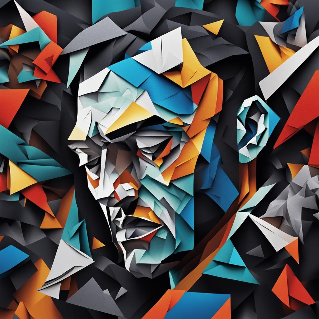 Distorted Figure Cries Out in Neo-Cubism Style