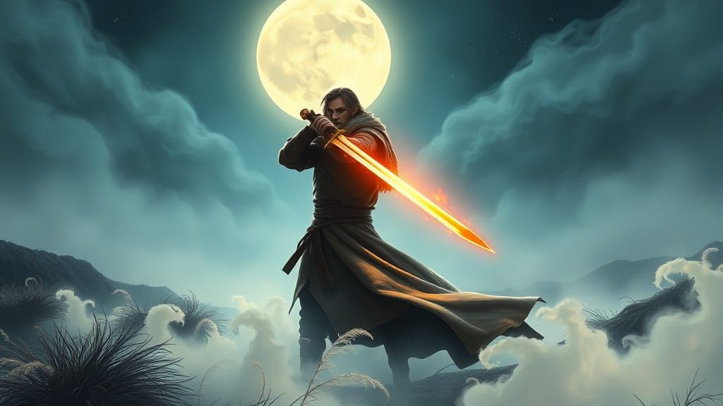 Epic Fantasy Warrior Aragorn Prepares to Battle Ghostly Armi...