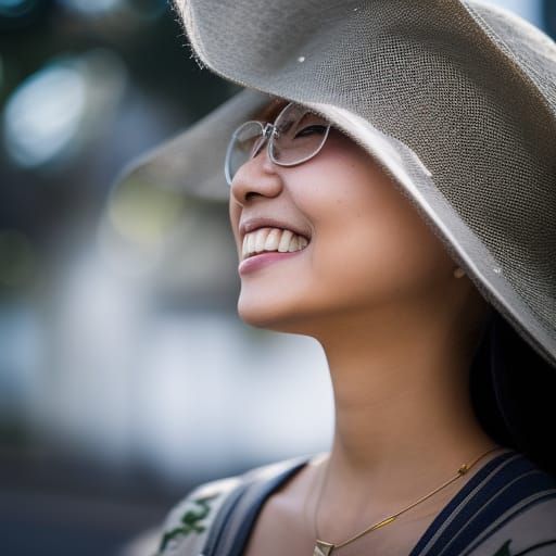 Smiling Japanese Woman Portrait in Hyperrealistic Style