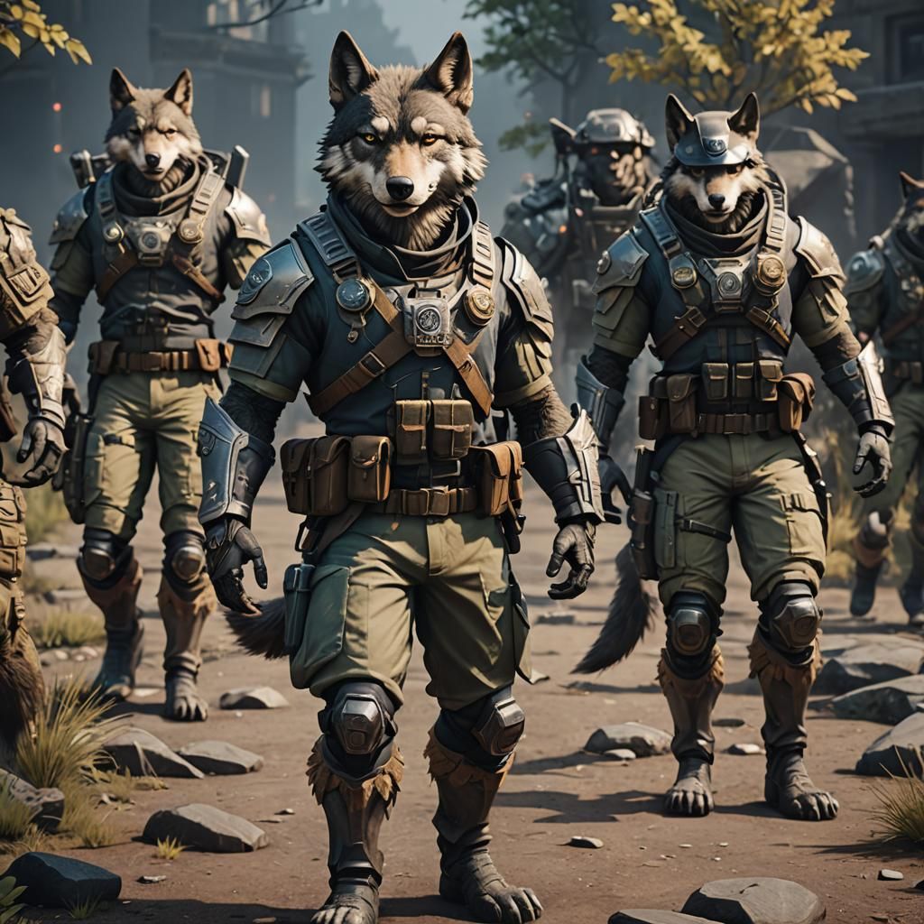 Anthropomorphic Wolf Army Officer in 3D Style