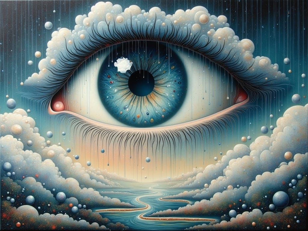 Surreal Landscape with Melting Clouds in Fluid Art