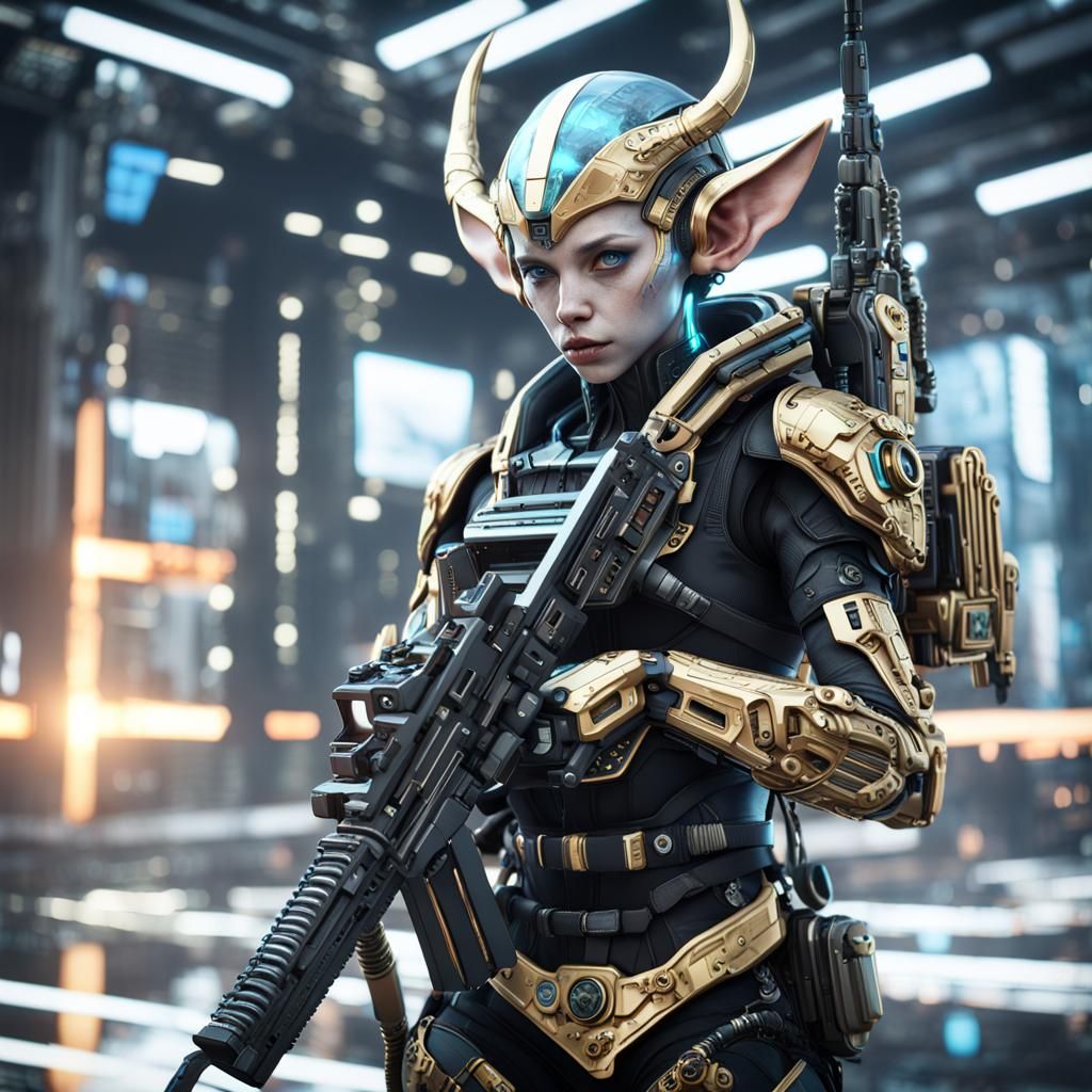 Futuristic Elf Demon in Spaceship Cockpit
