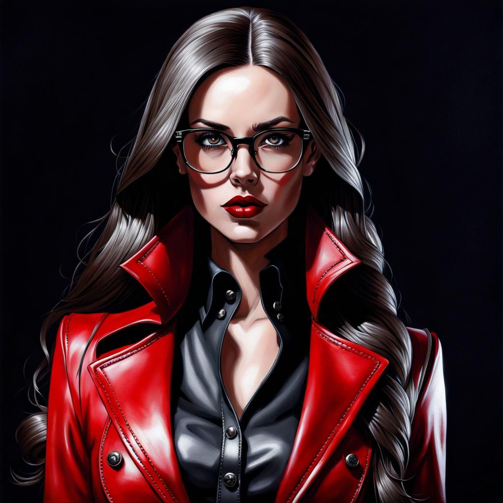 Gothic Secretary in Red Coat, Detailed Portrait