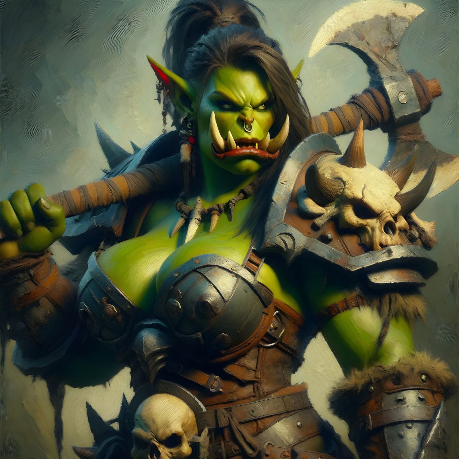 Fierce Orc Warrior in Oil Painting Style