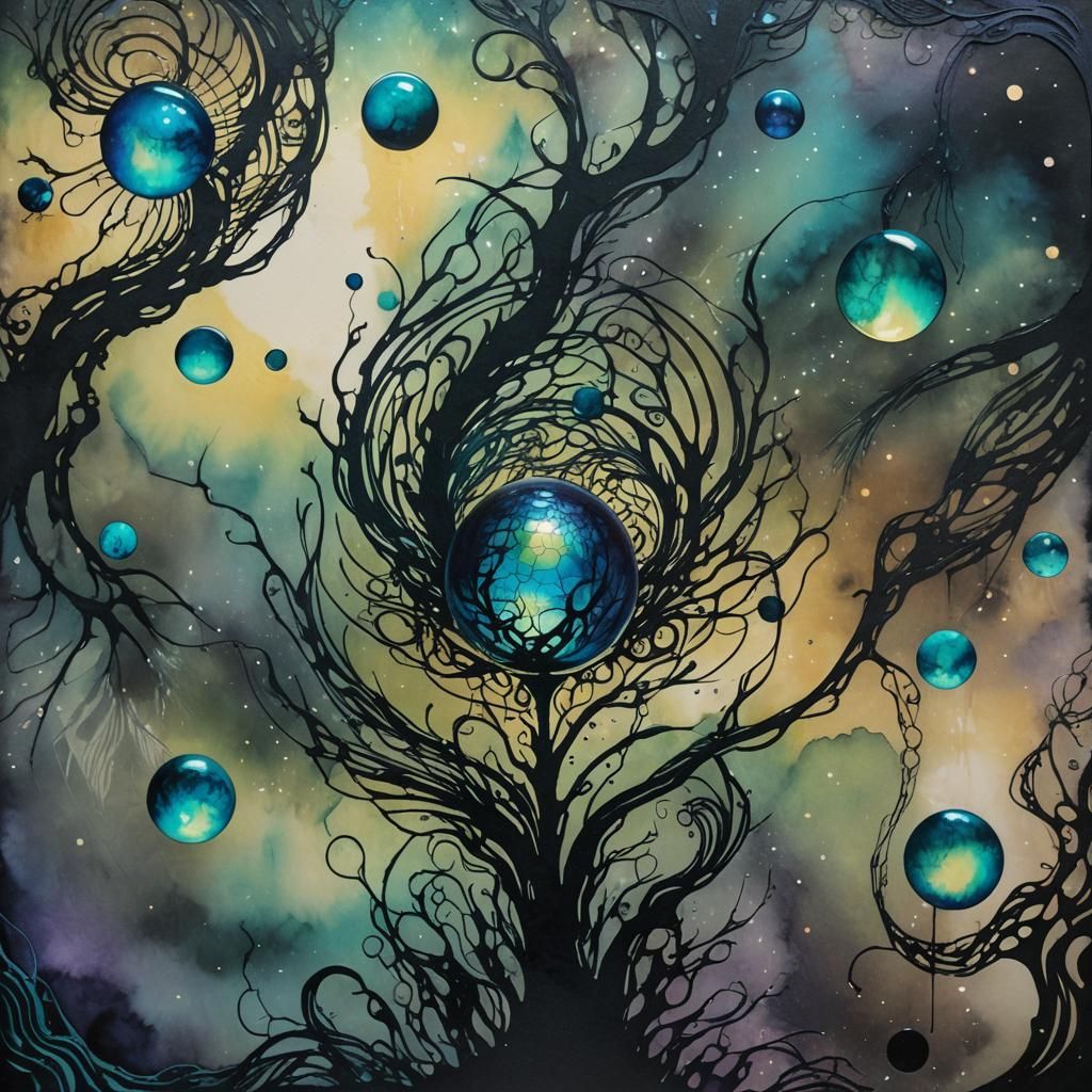 Ethereal Serpent Swallowing Orb in Anime Style