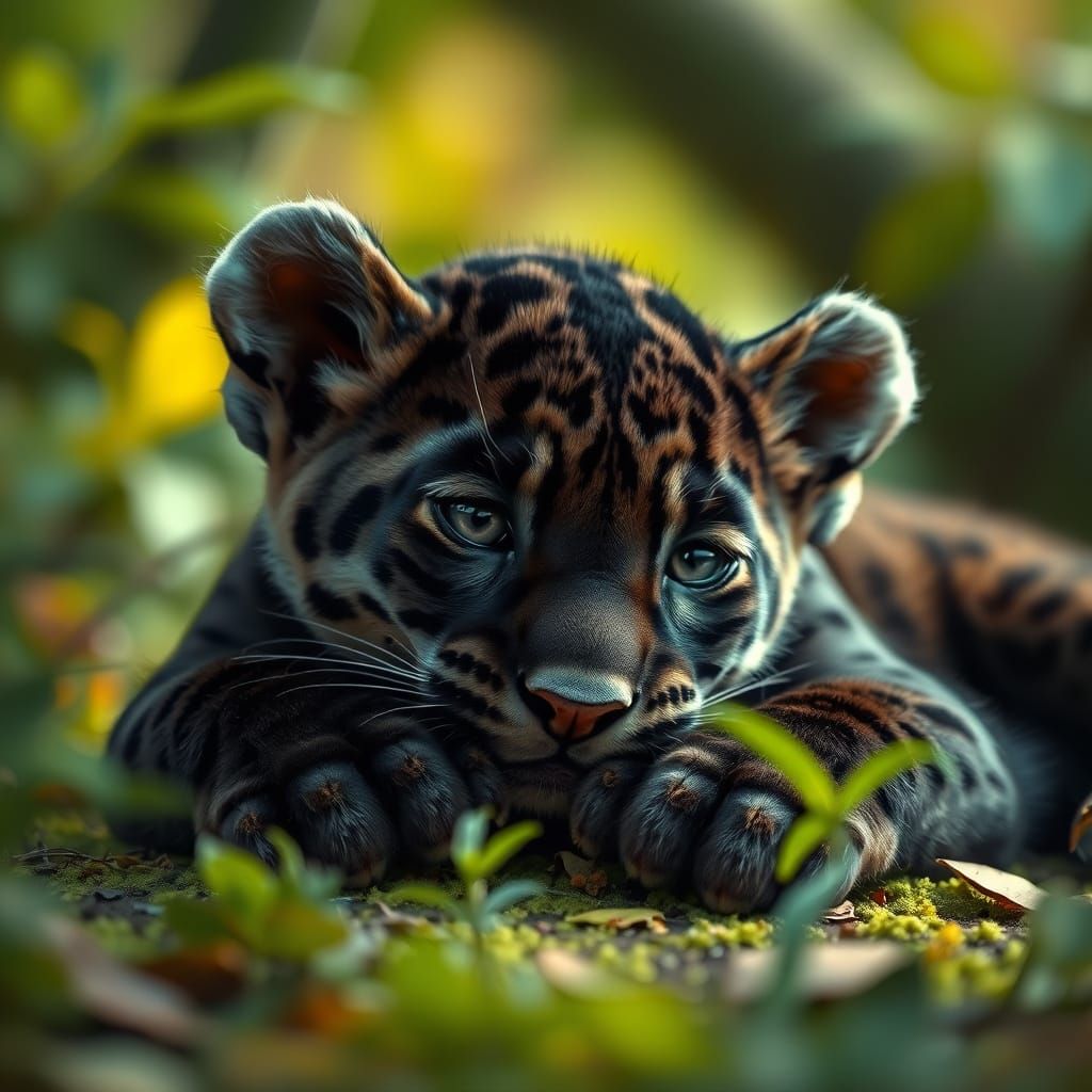 Ultra-Realistic Baby Panther in Forest Setting