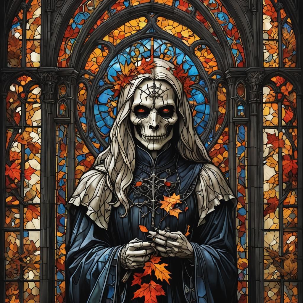Sinister Autumn Gothic Stained Glass Window
