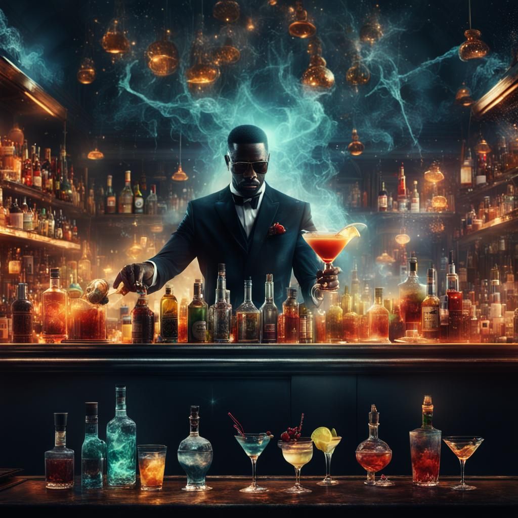 Bartender Shaking Cocktail in Hazy Party Scene