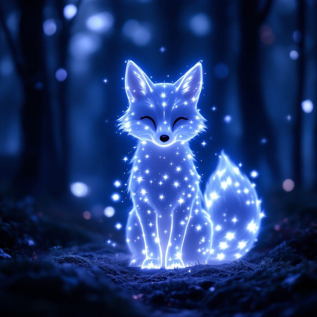 Glowing Fox Hologram in Ethereal Forest