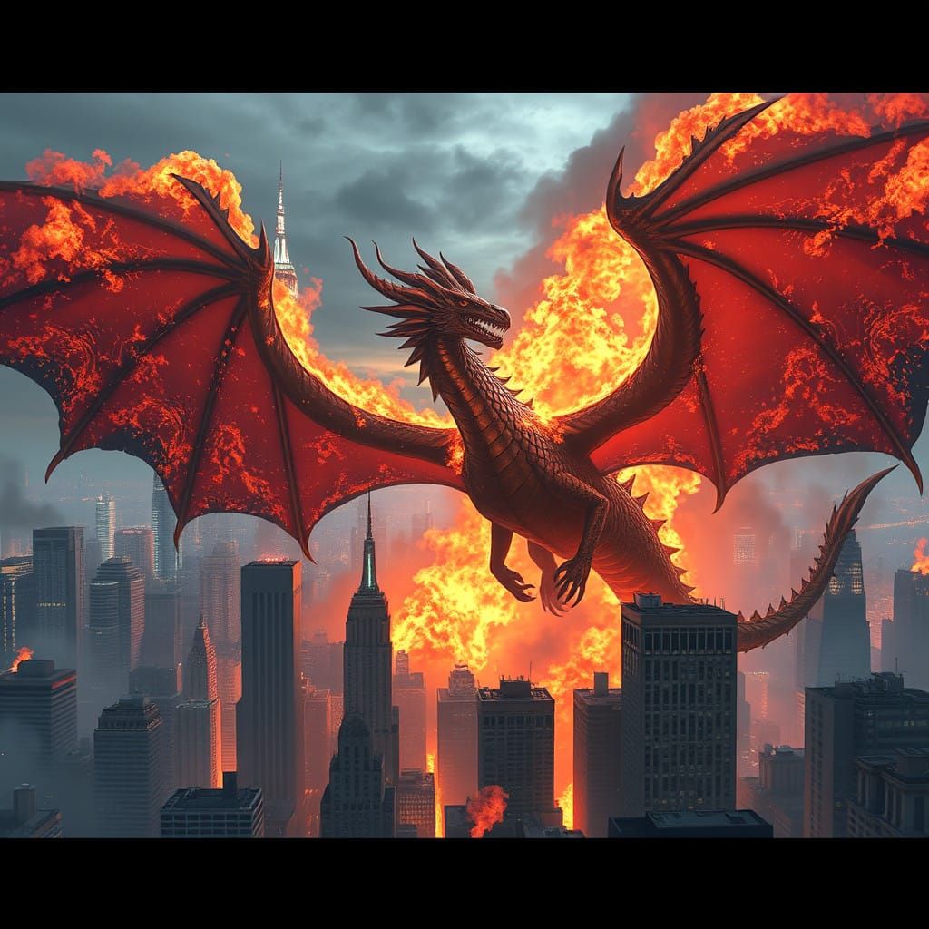 Cyberpunk Dragon Conflagration in NYC