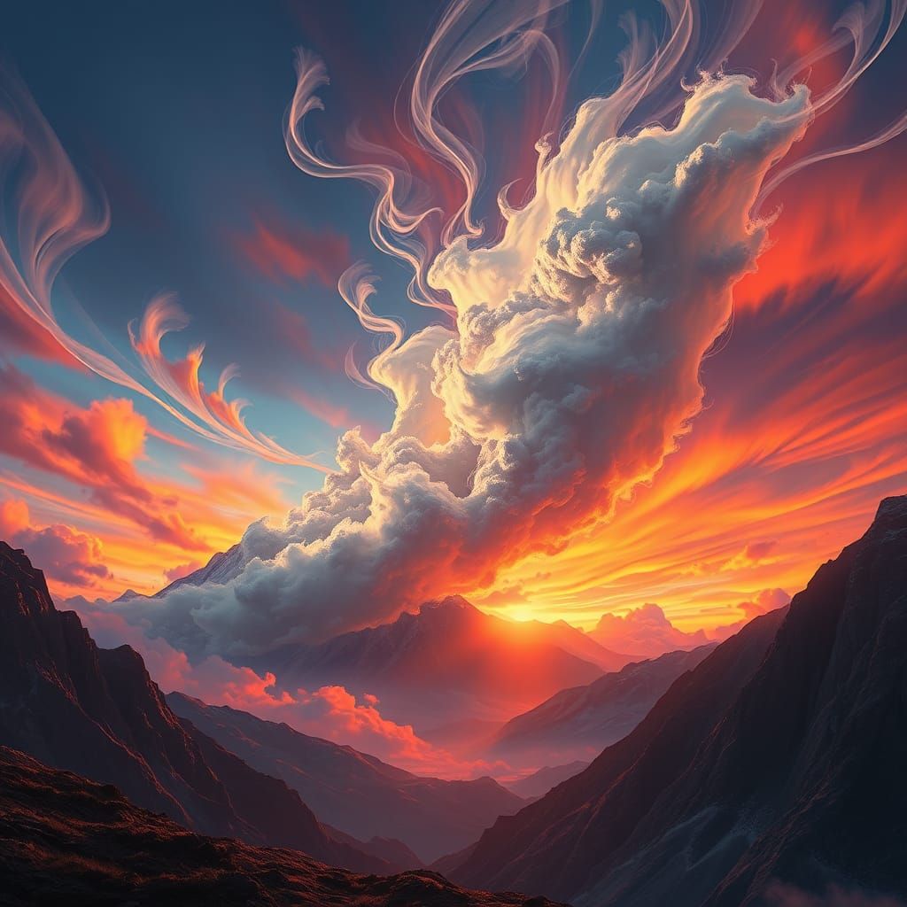 Dramatic Sunset with Clouds as Human Forms