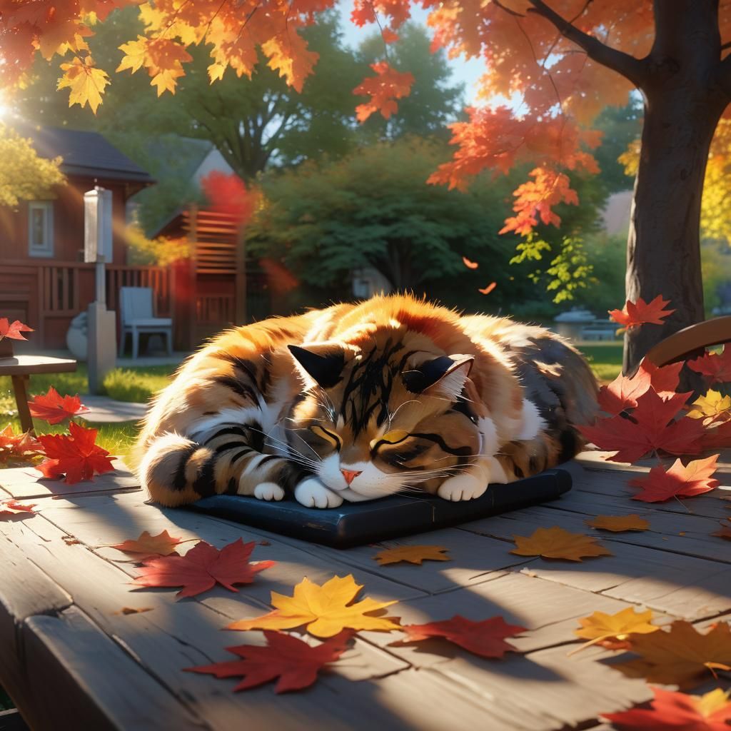 Sleeping Cat Still Life in Hyper-Realistic Style