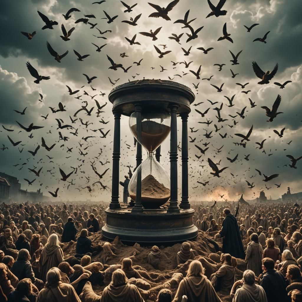 Hourglass Dividing Heaven, Earth, and Hell