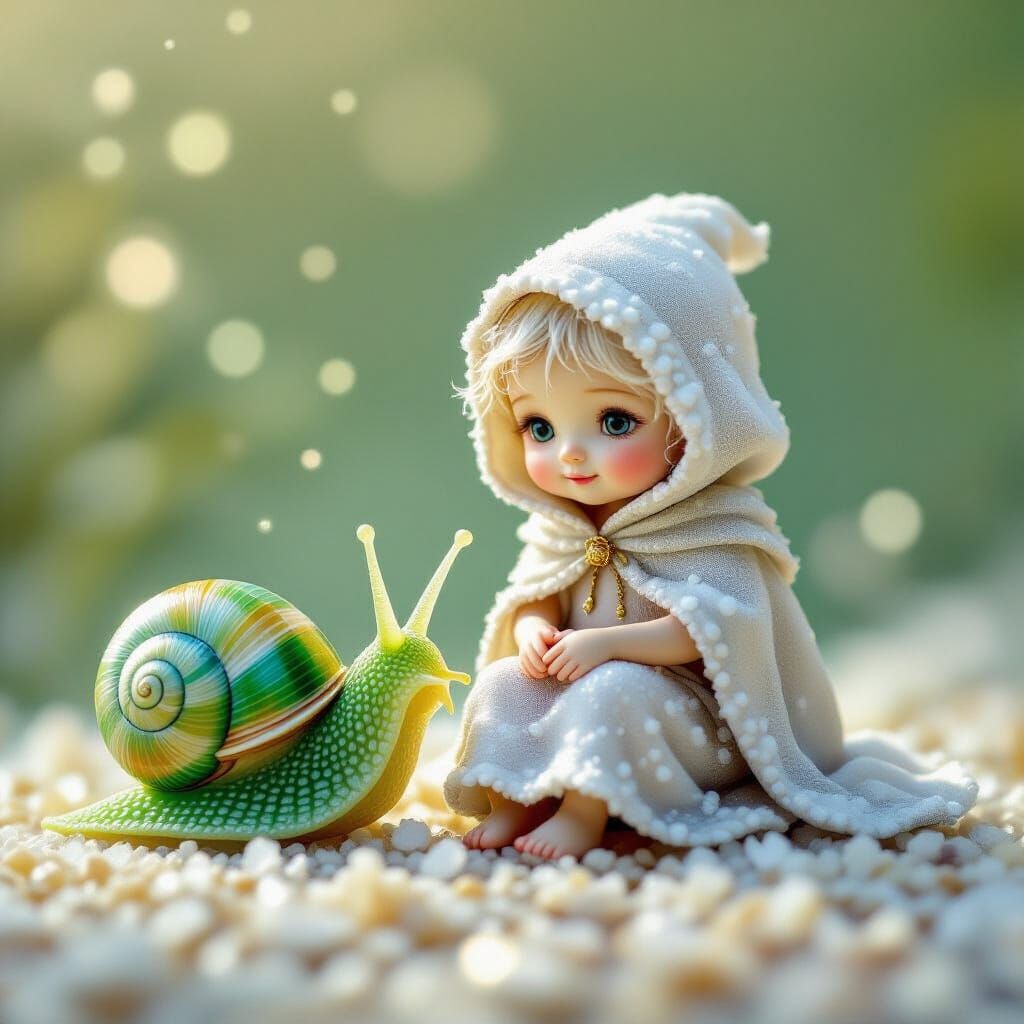 Crystalline Person and Snail in Ethereal Light