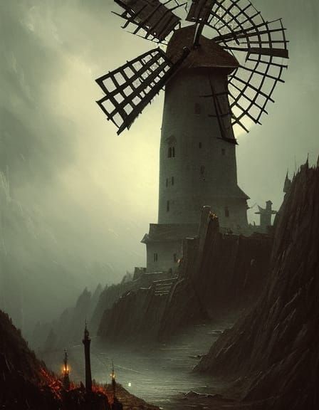 Haunted Windmill: A Dark Fantasy Painting