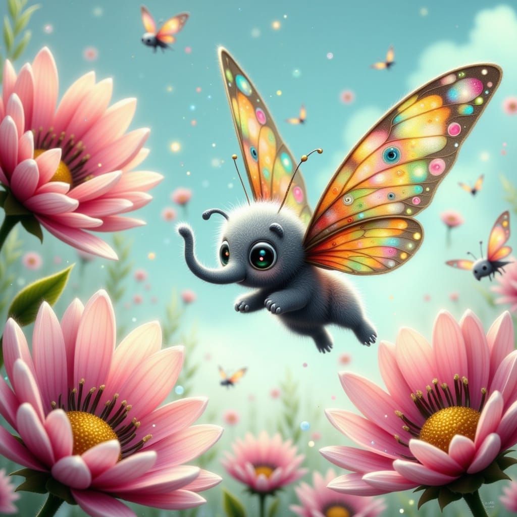 Whimsical Fairy Punk Elephants in Vibrant Floral Wonderland
