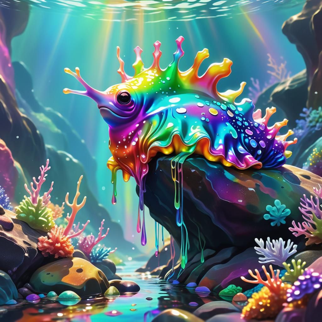 Whimsical Digital Art of a Rainbow Mermam Sea Slug