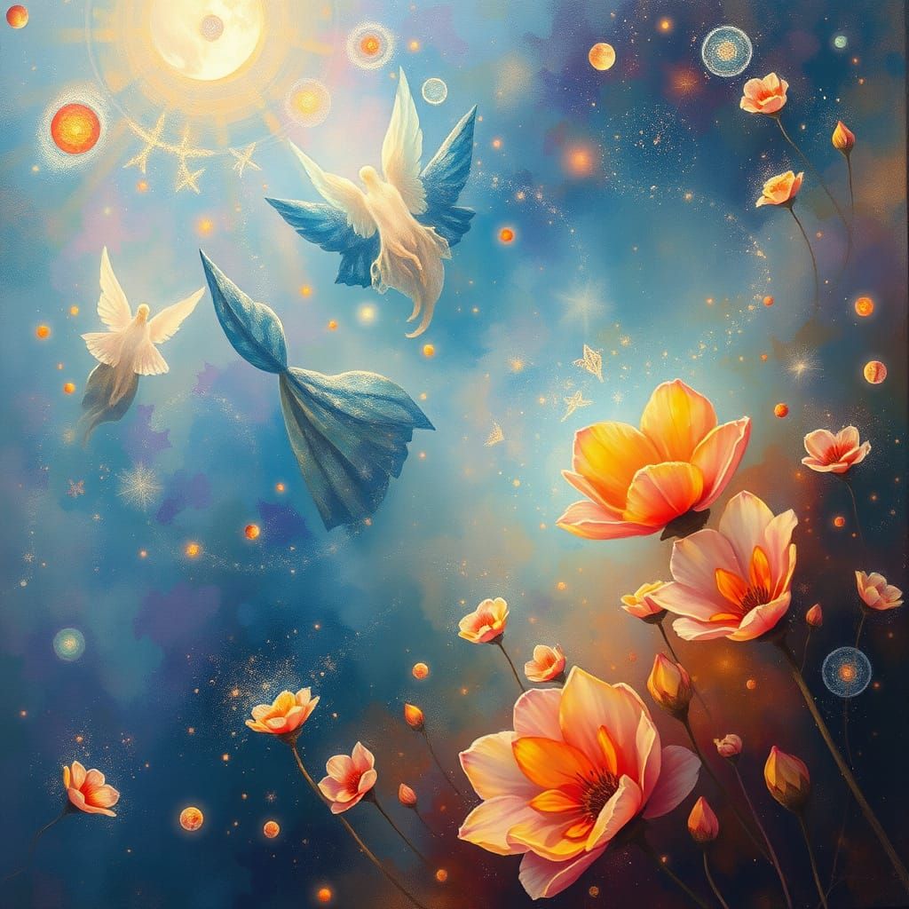 Ethereal Spirits Drift Through Shimmering Cosmos