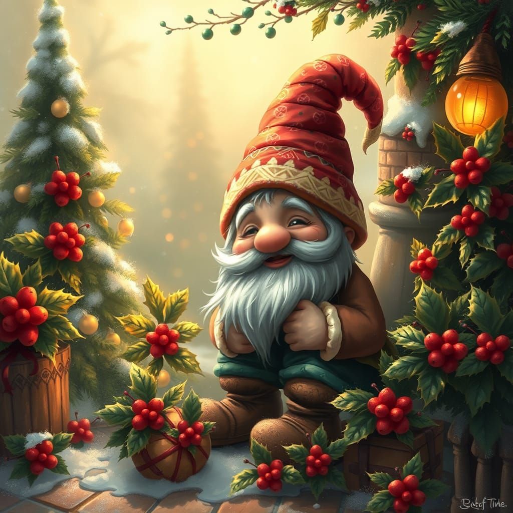 Festive Christmas Gnome Scene in Fantasy Style