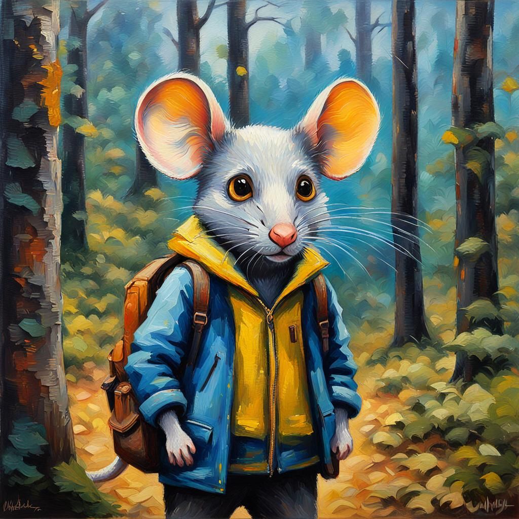 Mouse in Forest, Expressionist Oil Painting