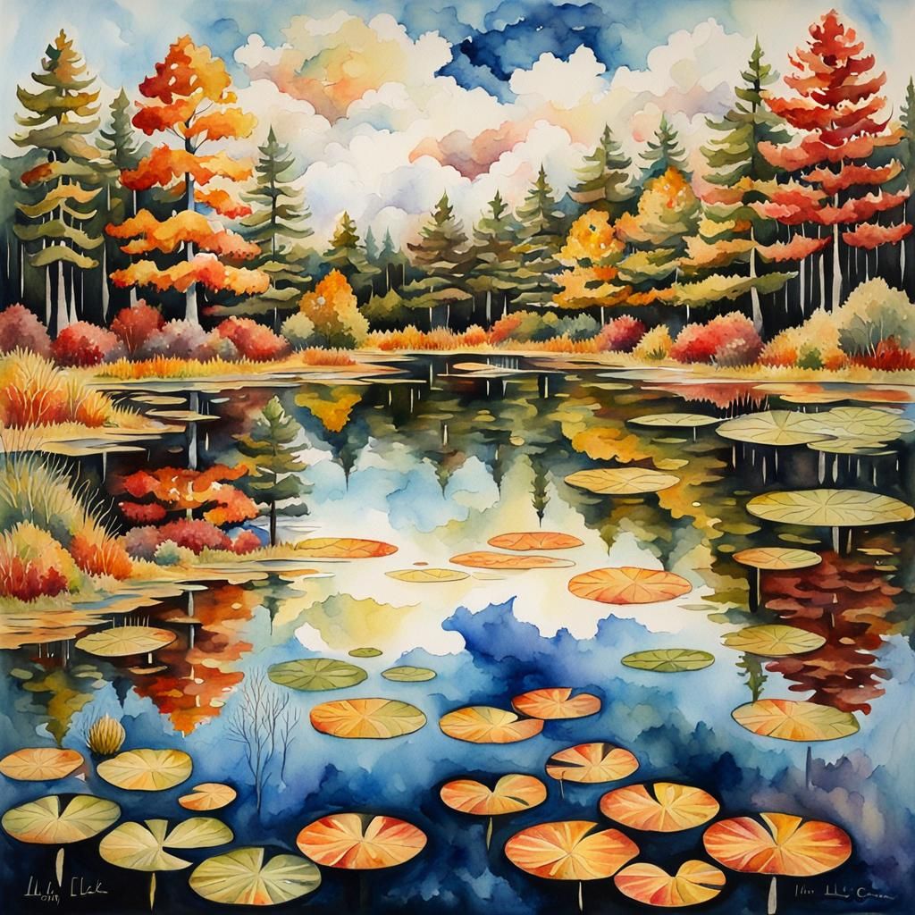 Autumn Landscape in Watercolor Impasto Style