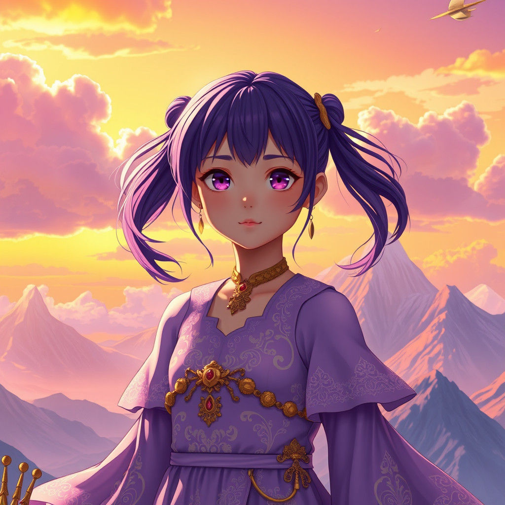 Anime Girl in Sunlit Landscape, Fantasy Concept Art