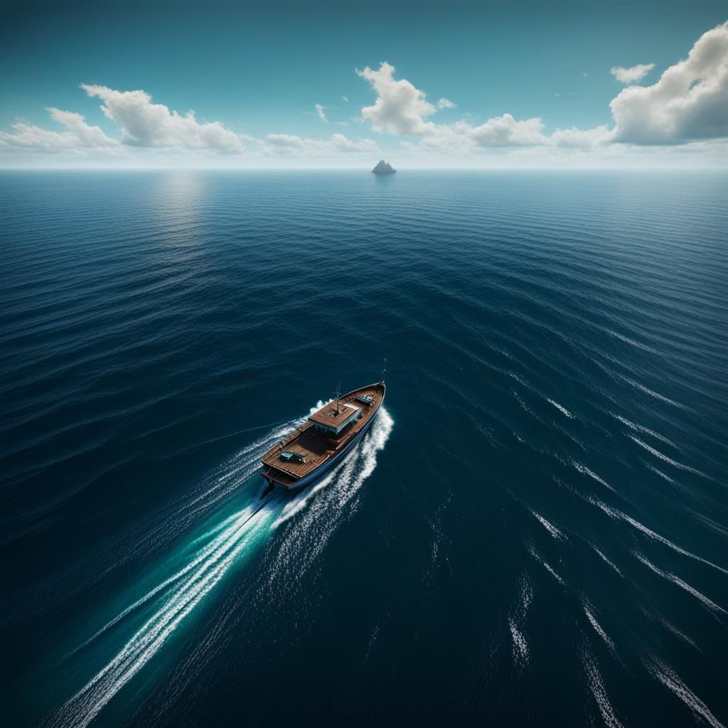 Small Boat Adrift in Vast Ocean: Digital Art