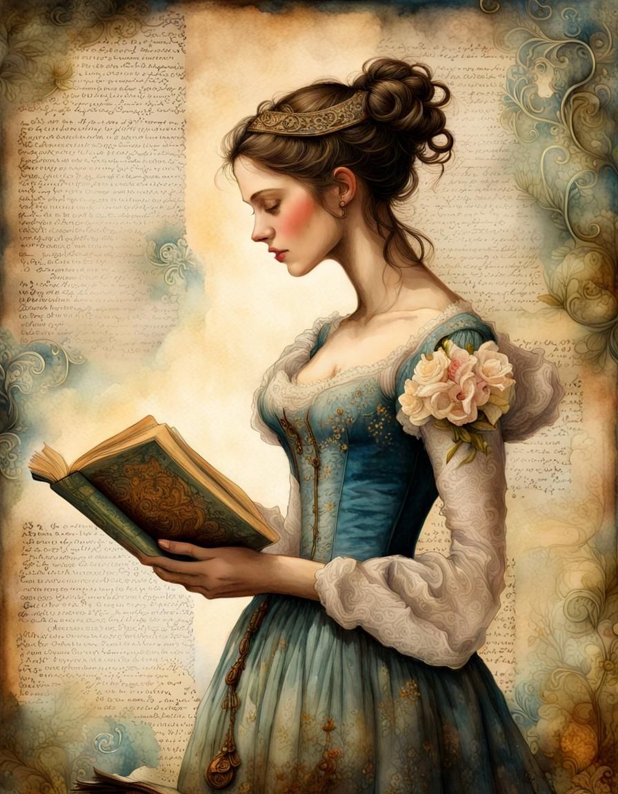 Regency Woman Reading Poetry Watercolor