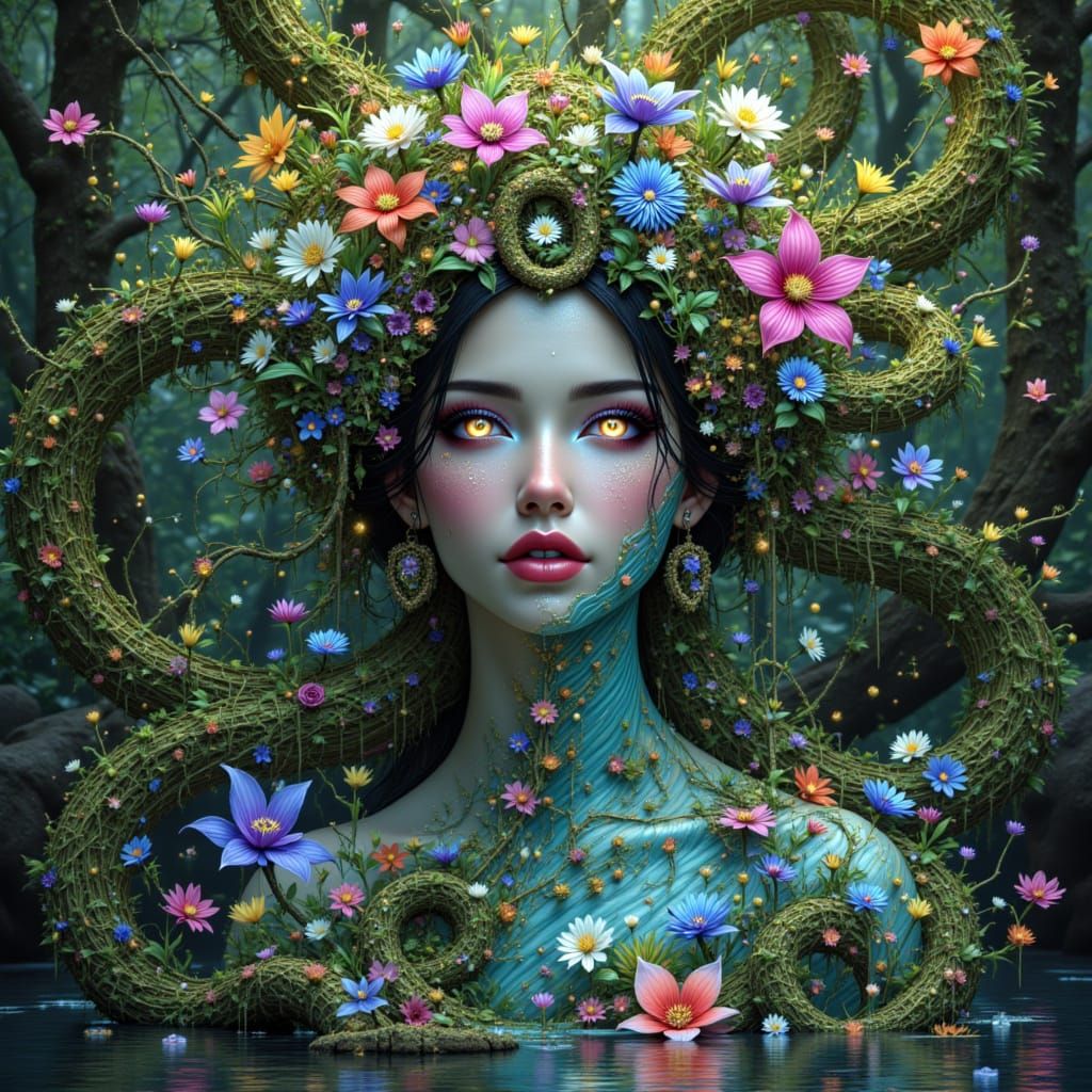 Floral Goddess of Nature in Surrealist Style