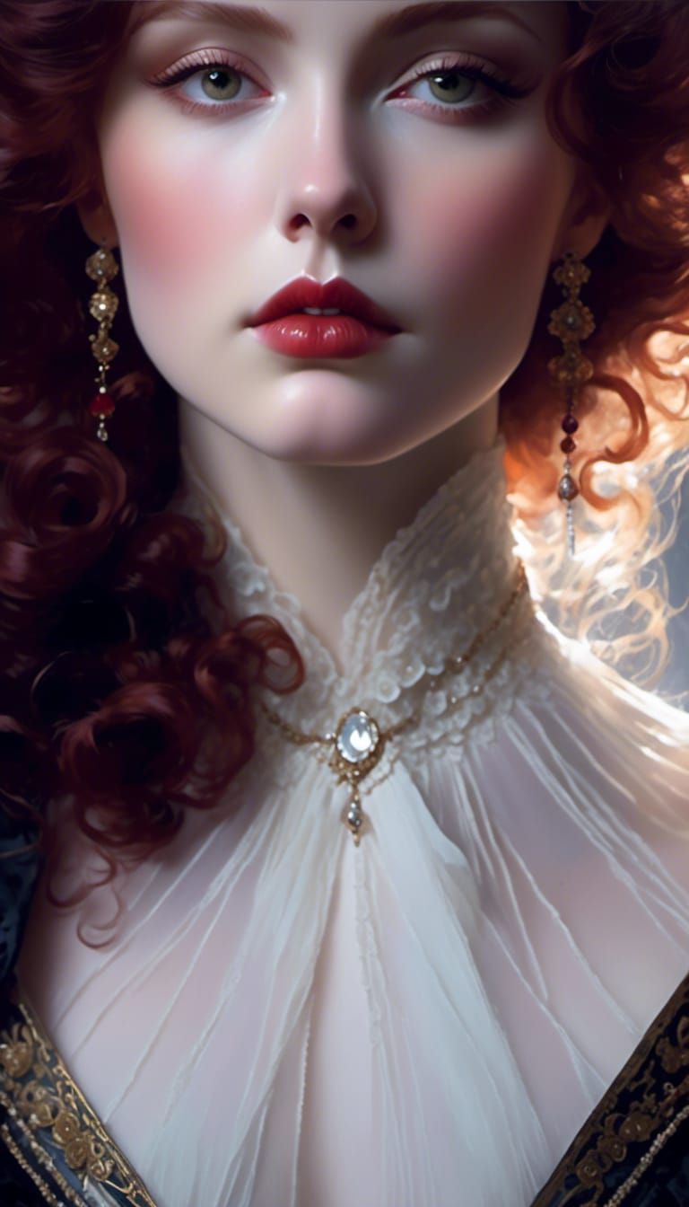 Victorian Vampire with Red Hair in Edward Cucuel Style