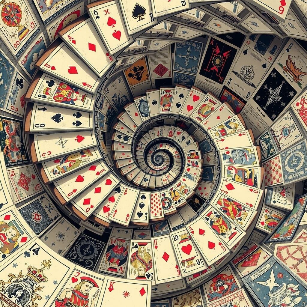 Endless Card Staircase in Splashy Tarot Style