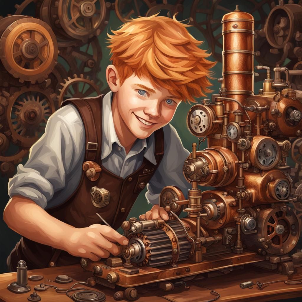 Boy with Steampunk Engine Gadget