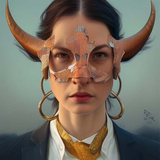 Bull-Headed Real Estate Agent Portrait in Detailed Concept A...