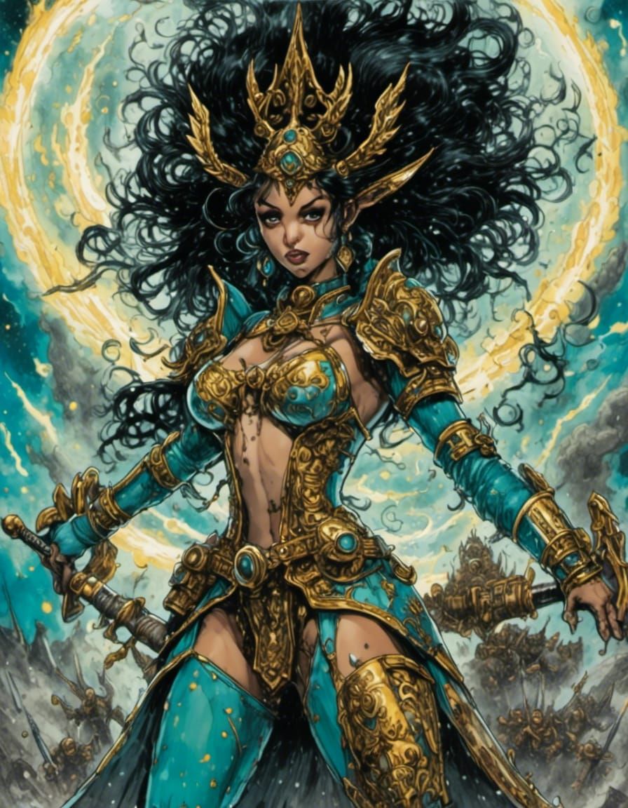 Ethereal Elf War Cleric in Neo-Noir Comic Art