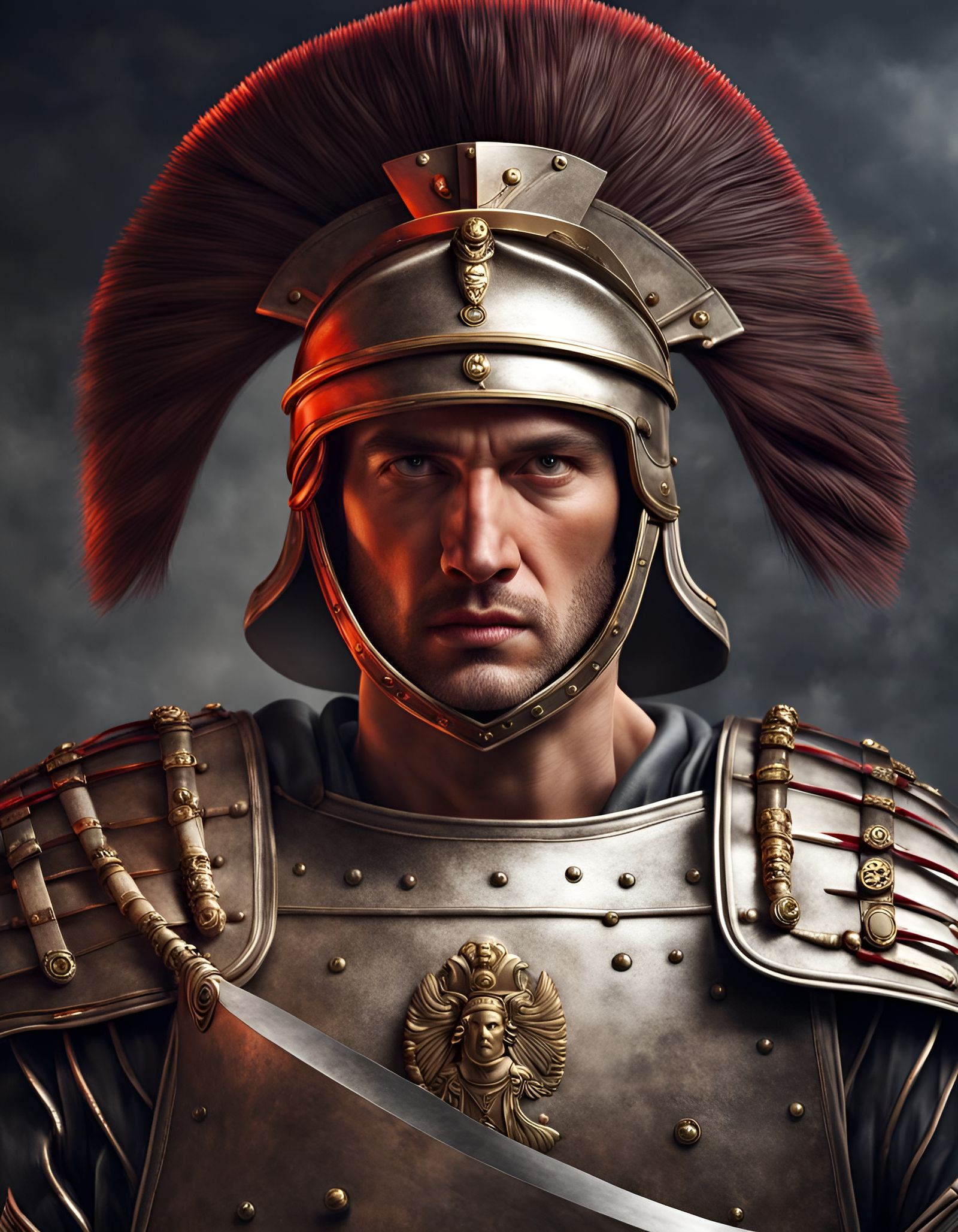 Hyperrealistic Roman Legionary Portrait in Fight Pose