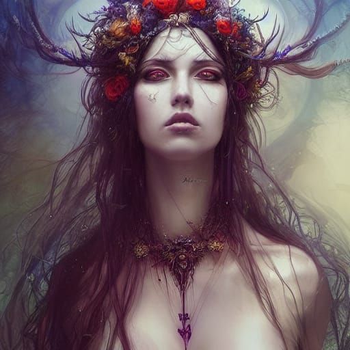 Pagan Priestess Portrait in Digital Art Style