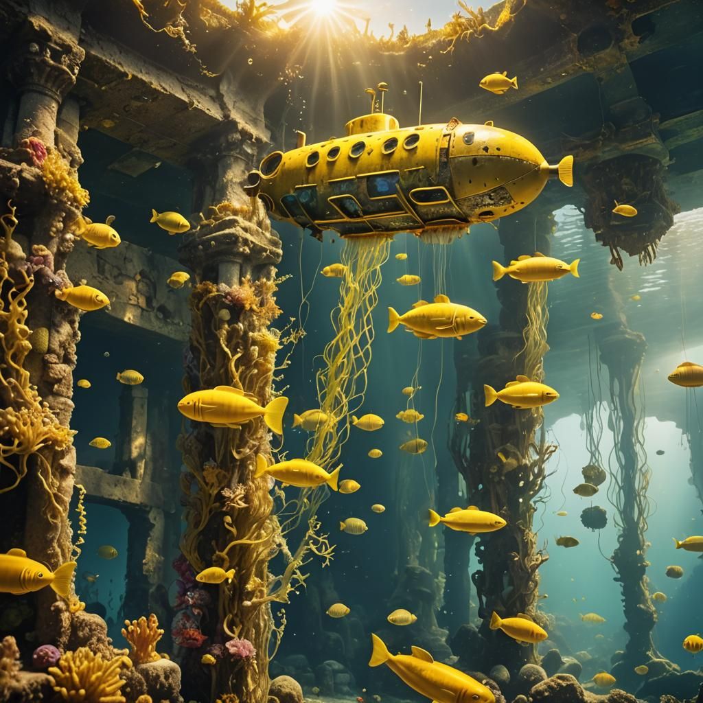 Yellow Submarine Explores Sunken City in Photorealism