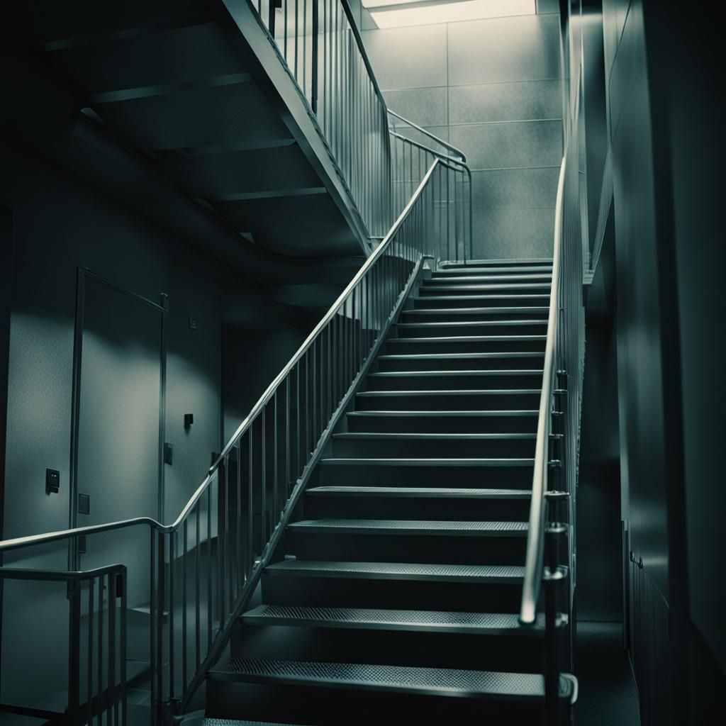 Silver Office Stairwell in Cinematic Lighting