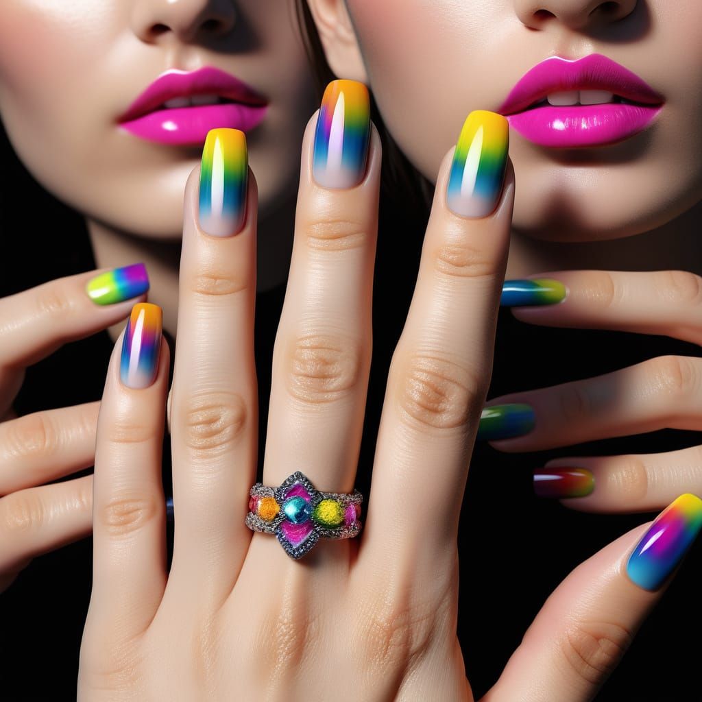 Vibrant Rainbow Nails Meet Aromantic Ace Colors in Hyper-Rea...