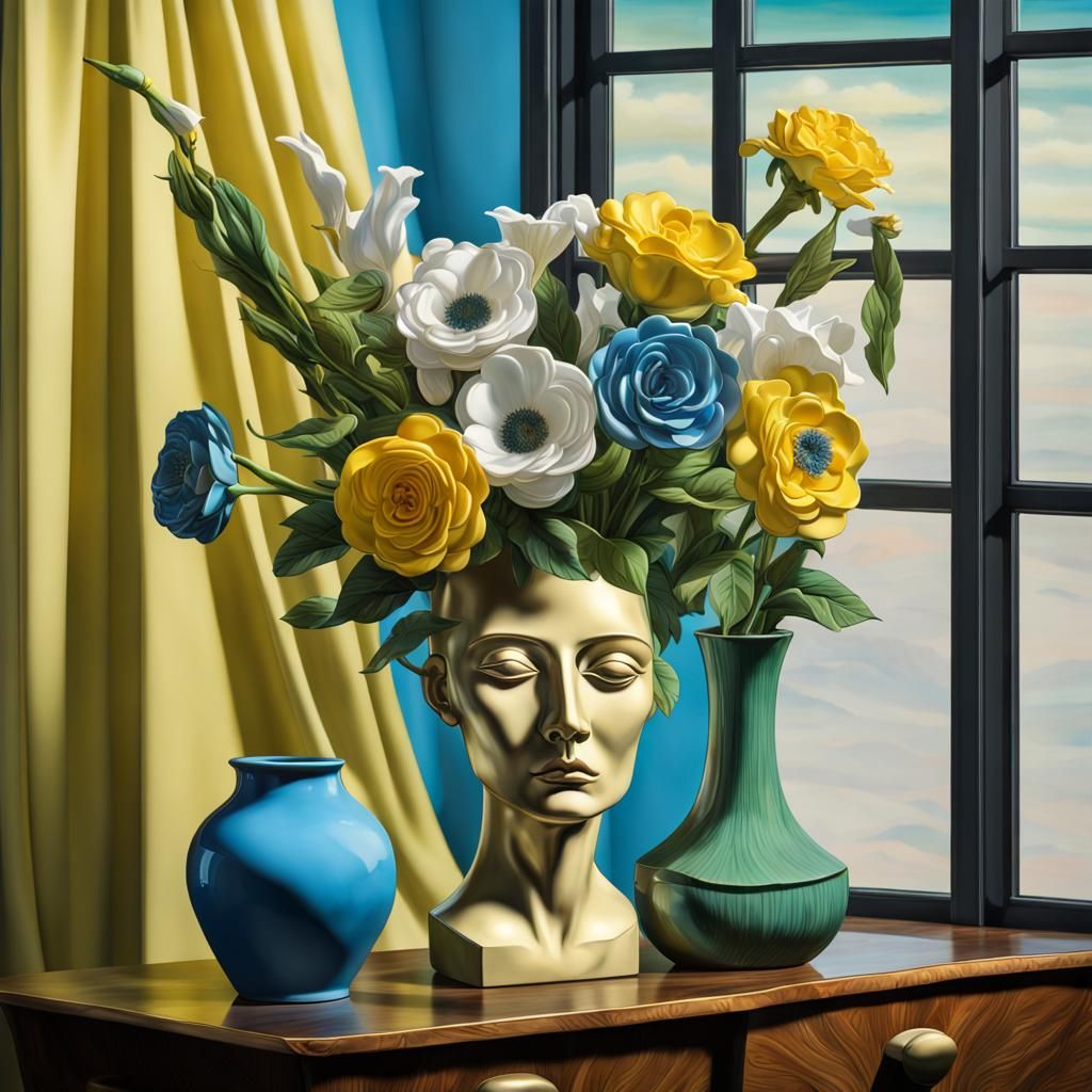 Art Deco Woman Vase with Flowers in 3D Pottery