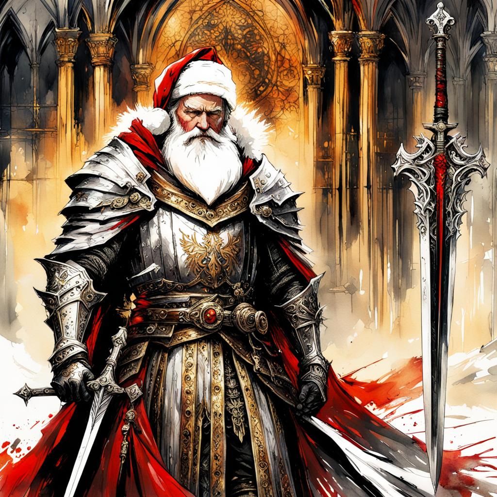 Crimson Knight in Snowy Gothic Landscape