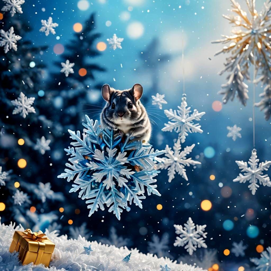 Celestial Snowflake Wonderland in Whimsical Style